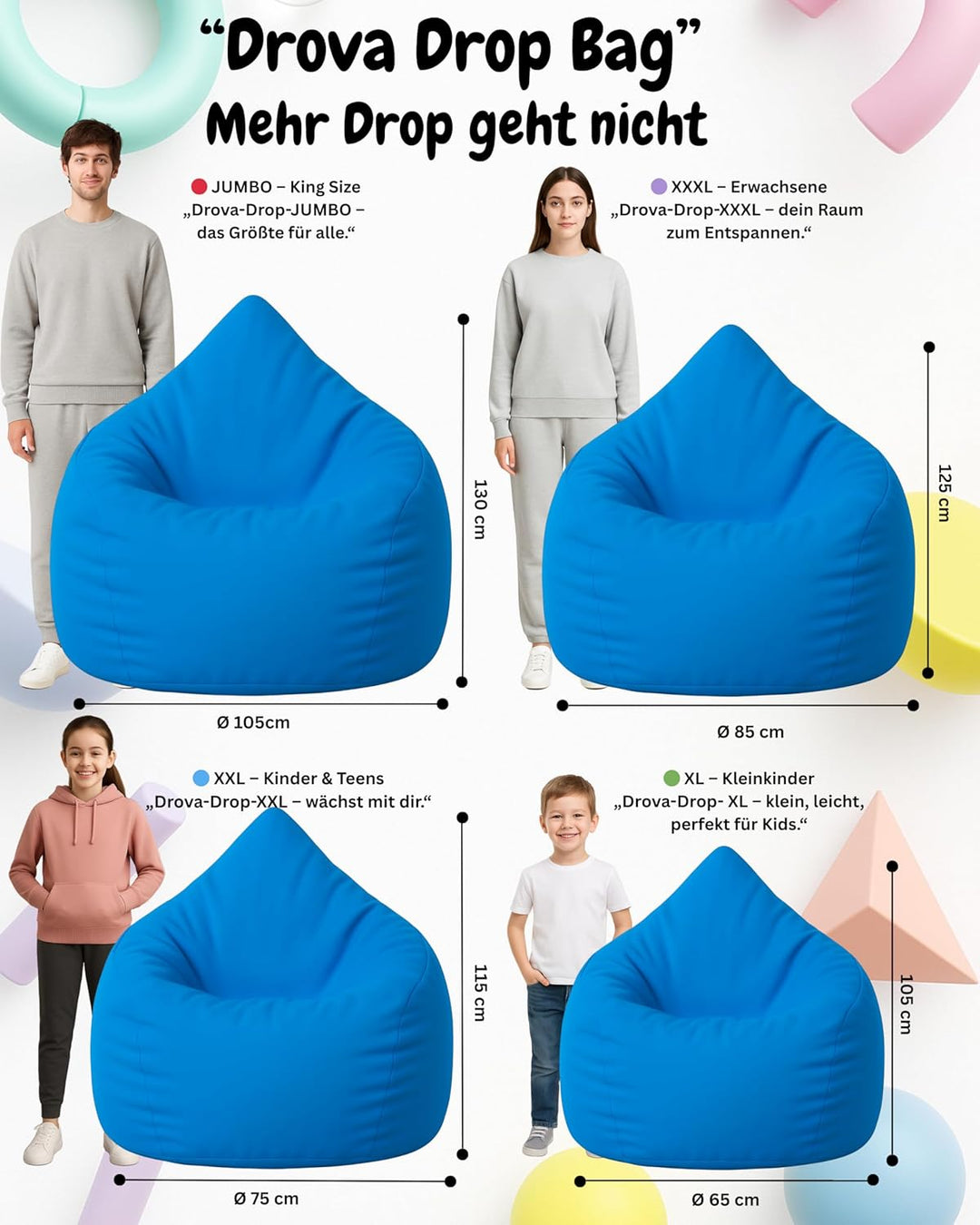 PATCH HOME Patchhome Sitzsack Tropfenform mit Reissverschluss Nachfüllbar - für In &amp; Outdoor - mit S