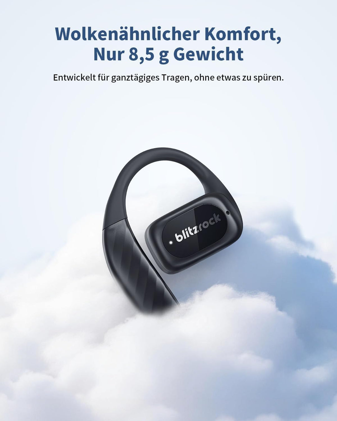 BlitzRock Open Ear Kopfhörer Kabellos Bluetooth 5.4 mit Ausgewogenem Sound, Weichem Ohrbügel, Krista