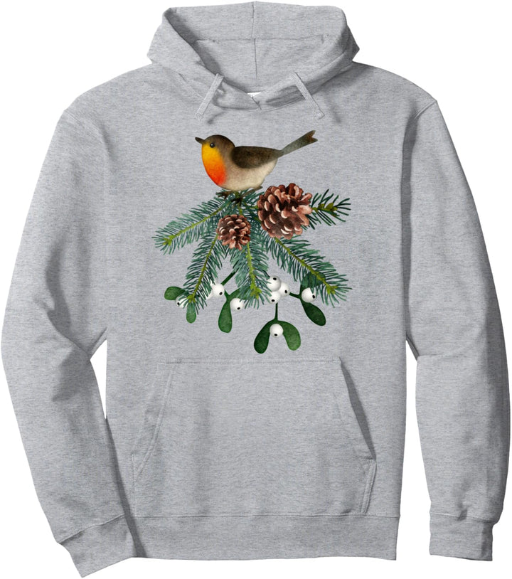 Weihnachtsvogel immergrüne Girlande Schneebeeren Tannenzapfen Gärtner Pullover Hoodie