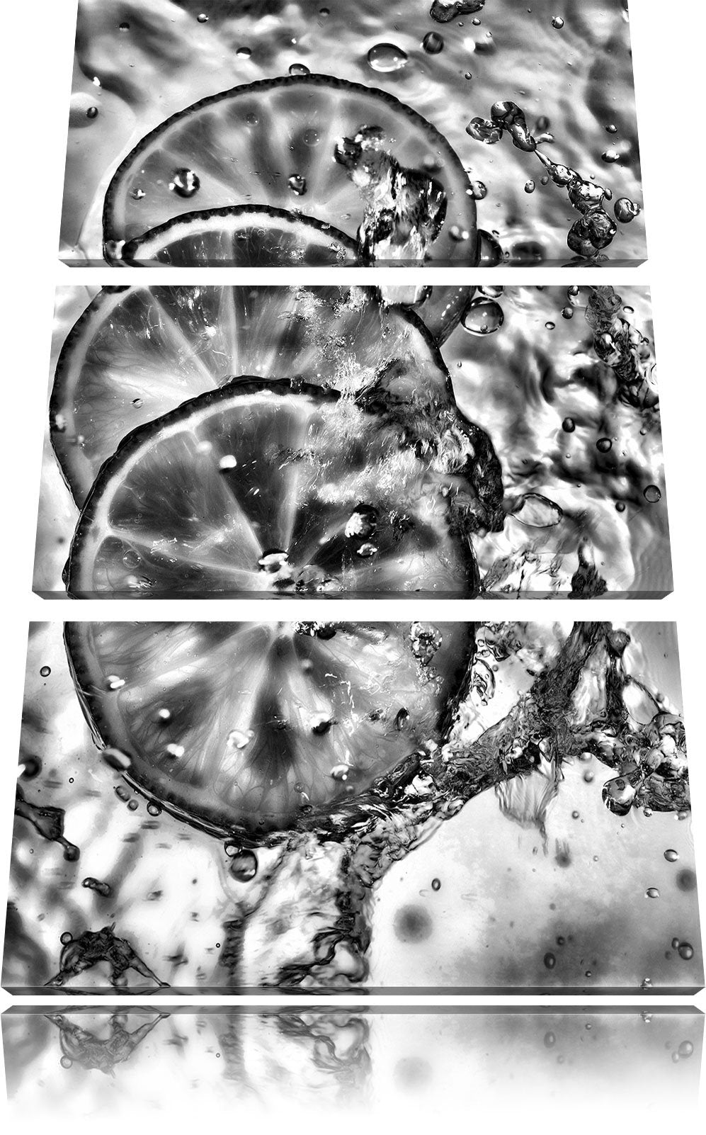 Pixxprint Zitrone fällt ins Wasser / 3-Teilig/Gesamtmass 120cm Leinwandbild bespannt auf Holzrahmen/