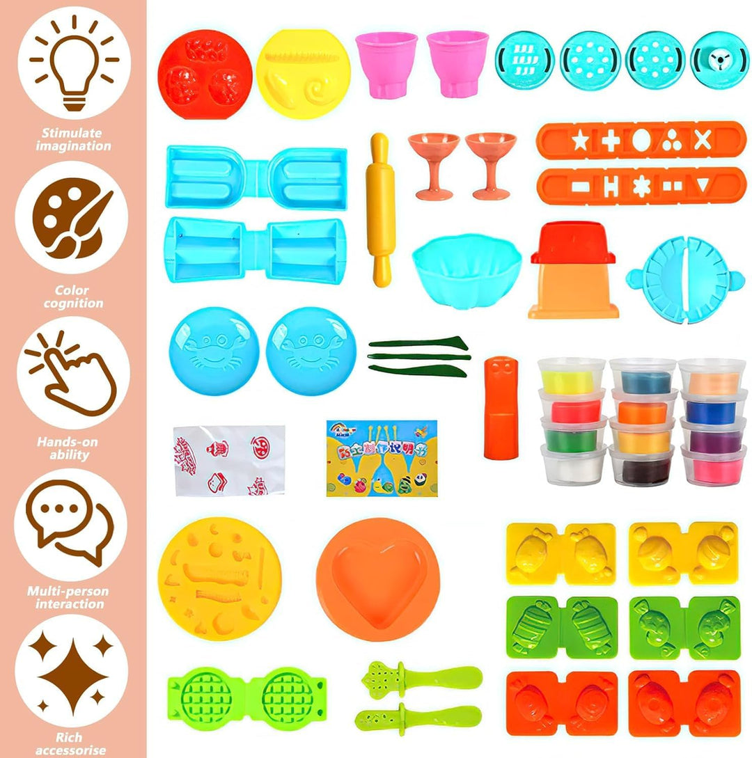 Polegas 51 Stück Knete Set, Knete Zubehör Kitchen Creations Spielset mit Eismaschine Nudelmaschine B