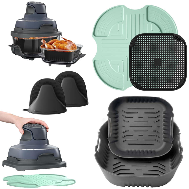 Airfryer Zubehör 6-teilig in Grau, kompatibel mit Ninja CRISPi FN101EU (3,8L/1,4L) – 2 Silikonformkö