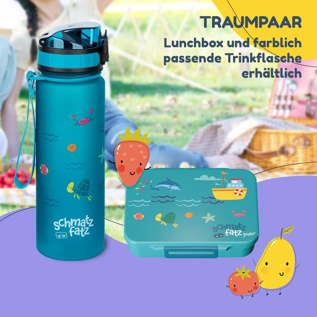 schmatzfatz Lunchbox, Unterteilte Brotdose Kinder, Lunchbox mit Fächern, Bunte Bento-Box für Schule