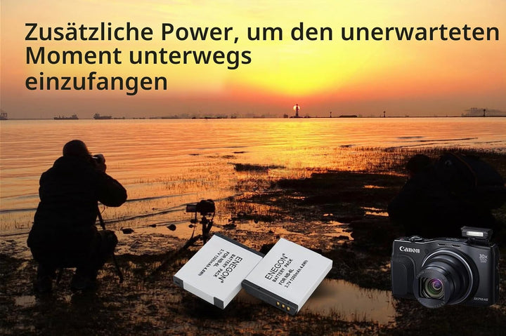 ENEGON Ersatzbatterie (2 Stück) und Ladegerät für Canon NB-6L, NB-6LH, CB-2LY und Canon PowerShot SX