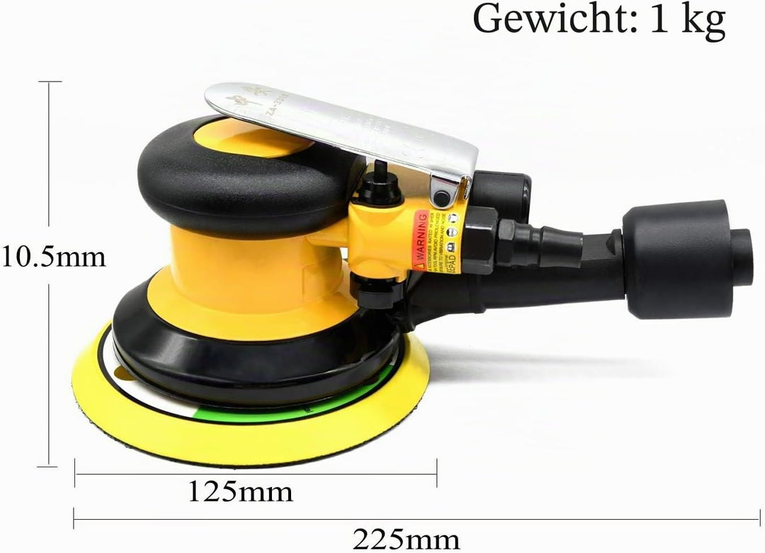 Staubfrei Exzenterschleifer Druckluft 125mm, Industrielle Multischleifmaschine mit Staubsammler, pro