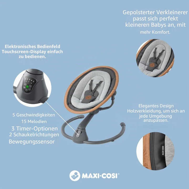 Maxi-Cosi Cassia Babywippe Elektrisch, 0–6 Monate, max. 9 kg, Babyschaukel Elektrisch, 12 Melodien,