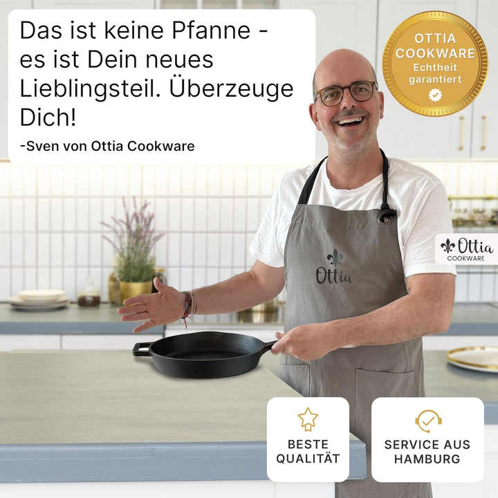 Ottia reine Gusseisenpfanne Induktion 28cm (ungeschliffen), kratzfest, frei von PFOAS und co, inkl e