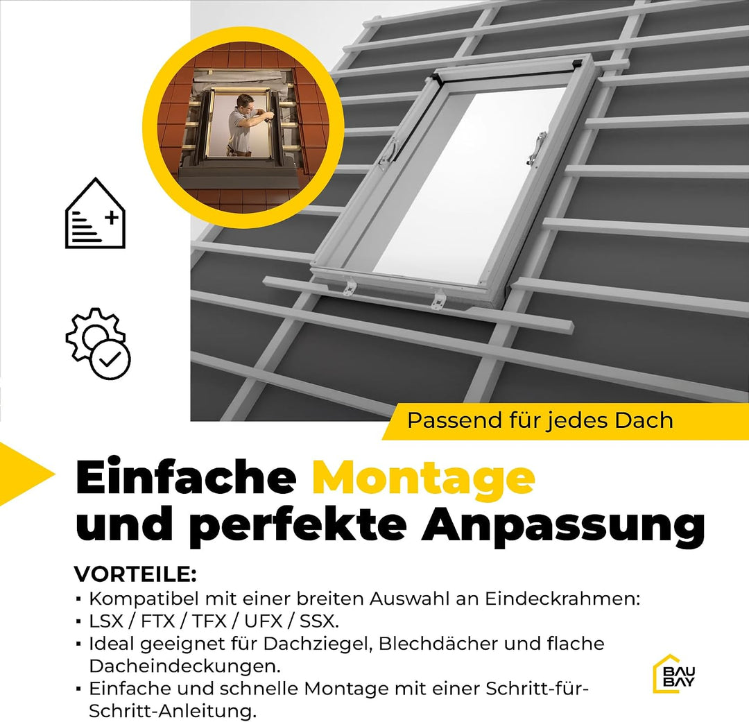 BAUBAY 66x118 cm Dachfenster aus Holz | Fenster mit 3-fach Verglasung | Schrägfenster | inkl. Eindec