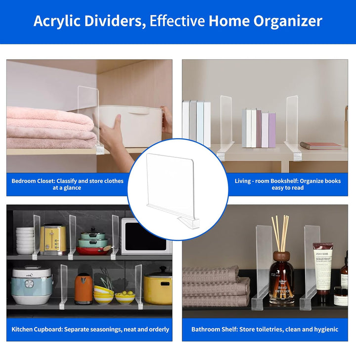 8 Stück Transparente Acryl-Regaltrenner - Multifunktionaler Shelf Divider, 30×20cm, Multifunktionale