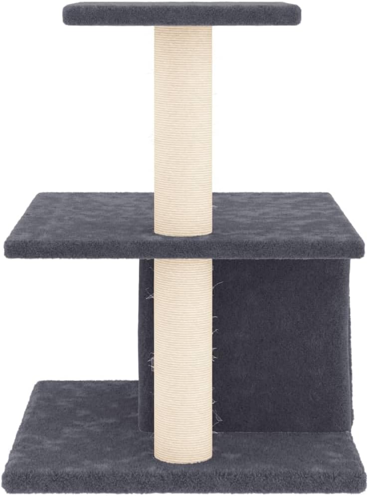 Kratzbaum mit Sisal-Kratzsäulen Dunkelgrau 48 cm, Stabiler Kletterturm mit Höhle, Hängematte, Liegem