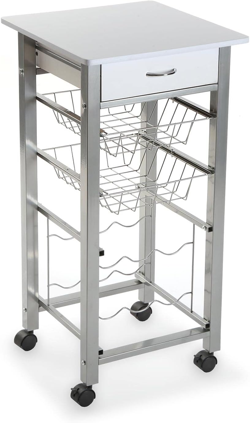 Versa Leicester Küchenwagen mit Rädern, Schubladen und Flaschenregal, Gemüsehändler, Küchenablage, M