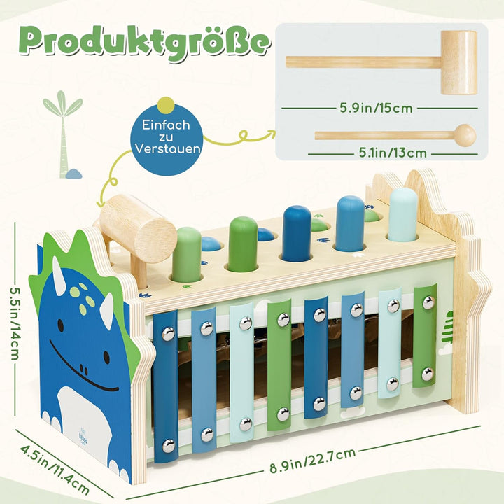 Lehoo Castle Montessori Spielzeug ab 1 Jahr, Hammerspiel mit Xylophon &amp; Zahnrädern, Holz Motorikspie