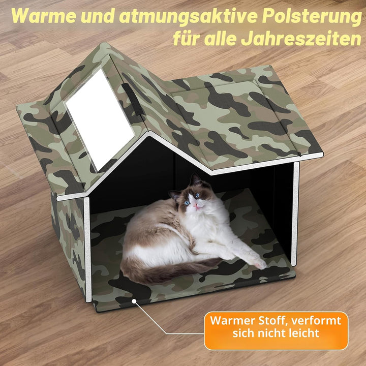 Katzenhaus Für Draussen Winterfest, Haus für verwilderte Katzen mit abnehmbaren Kissen, Winterschutz