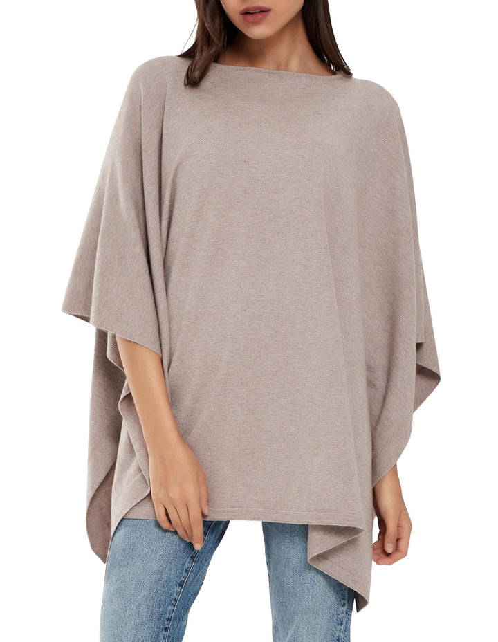 PULI Damen Pullover Poncho Elegant Viskose Strick Locker sitzend Poncho Schal Einheitsgrösse Haferfl