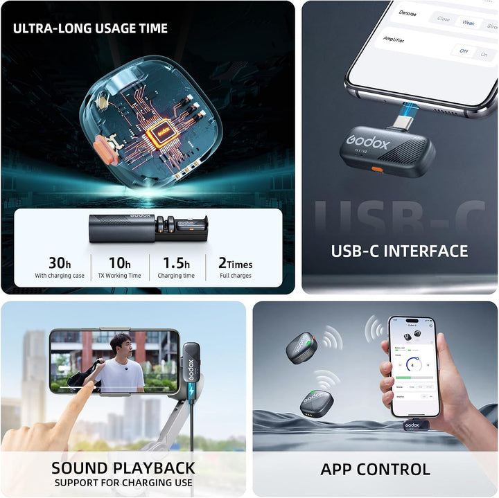GODOX Cube-SC Kit2 2.4G Wireless Microphone Kompatibel mit Typ-C Android Phones iPhone 15, Rauschunt