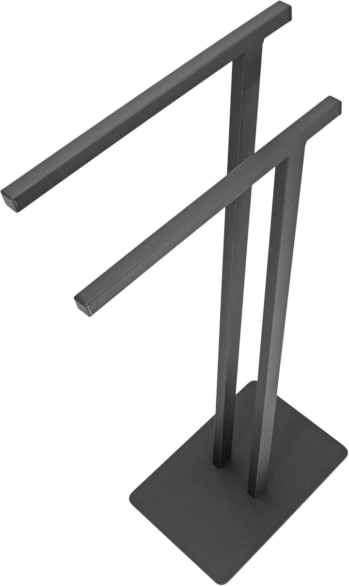 Handtuchständer Silvia Zweifach Freistehend Bodenplatte | aus Stahl | Breite 40cm Höhe 85cm | schwar