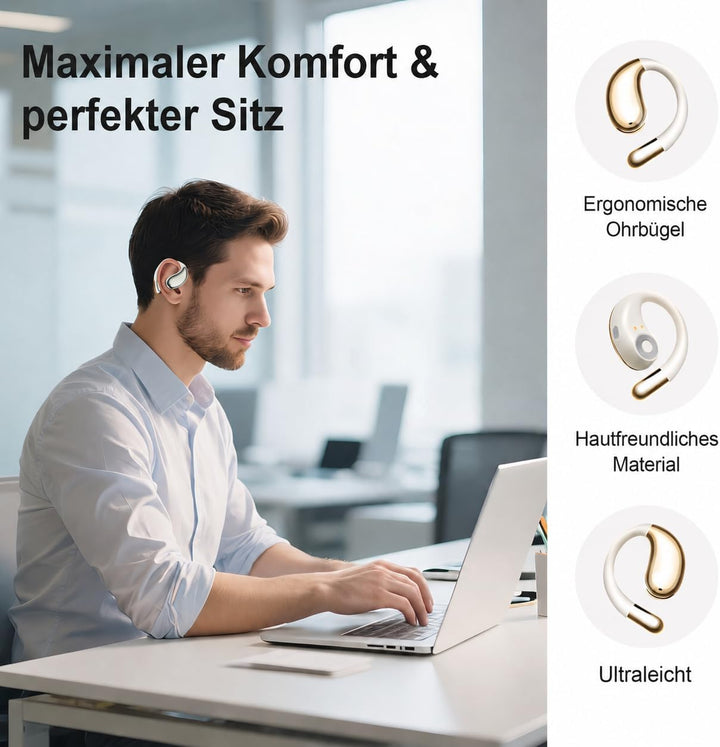 Open Ear Bluetooth Kopfhörer, Sport Ohrhörer mit Ohrbügel, Bluetooth 5.4, IPX7 Wasserdicht, 50 Std.
