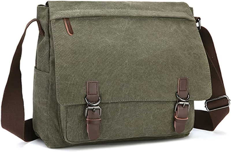 FANDARE Retro Umhängetasche Herren Segeltuch Arbeitstasche Messenger Bag Schultertasche passen 12,9-