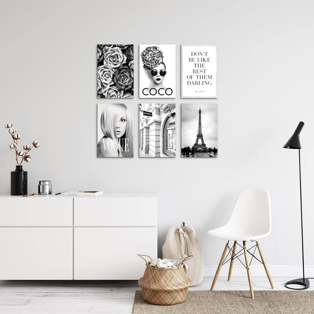 Novart Wandbilder Set Fashion Coco - KOMPLETT AUFHÄNGFERTIG - Made in Germany - Moderne Bilder Wohnz