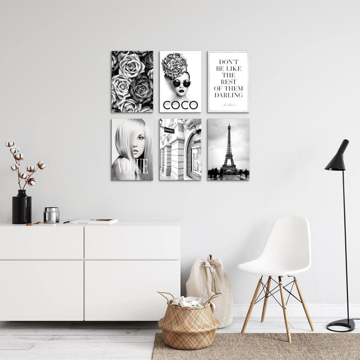 Novart Wandbilder Set Fashion Coco - KOMPLETT AUFHÄNGFERTIG - Made in Germany - Moderne Bilder Wohnz