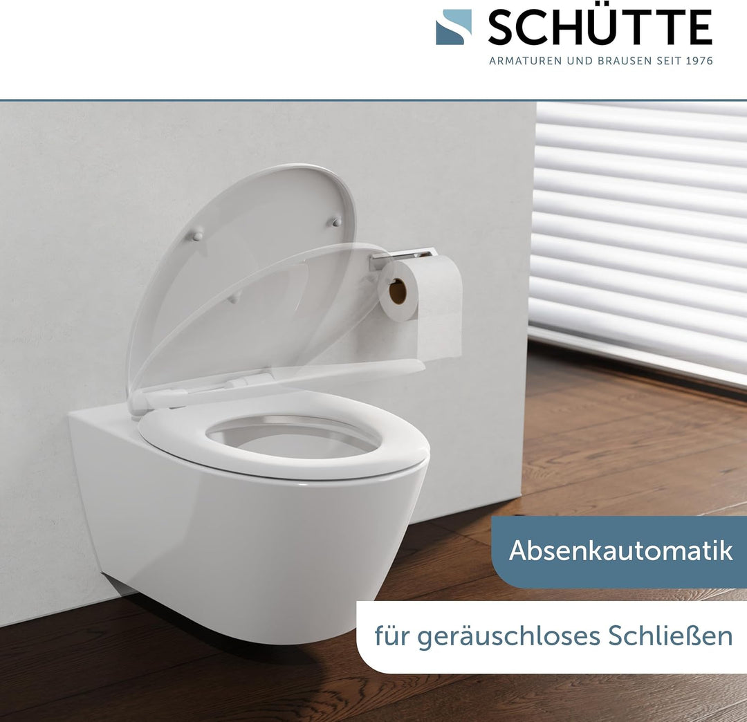 SCHÜTTE WC-Sitz mit Absenkautomatik, Abnehmbarer Klodeckel aus bruchsicherem Duroplast Weiss, Wei&#x