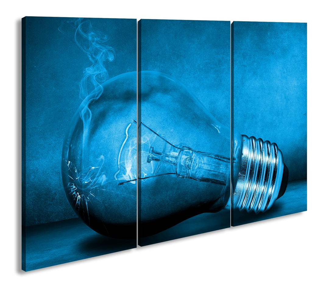deyoli leuchtende Glühbirne Format 120x80 3Teilig Effekt: Monocrome Blau als Leinwandbild, Motiv fer