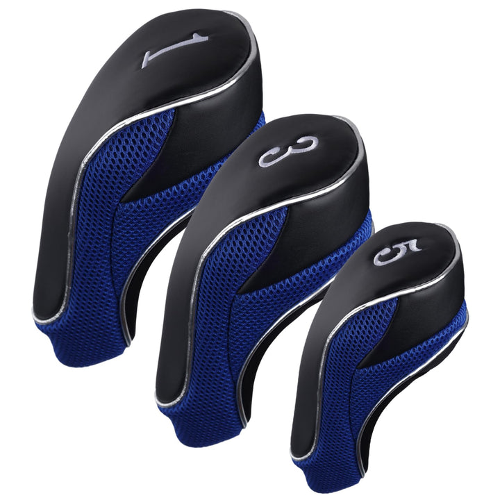 Andux Golf Schlägerkopfhüllen Holzkopfhüllen 460CC Driver Haken & Schlaufe 3 Stück Schwarz/Blau, Sch