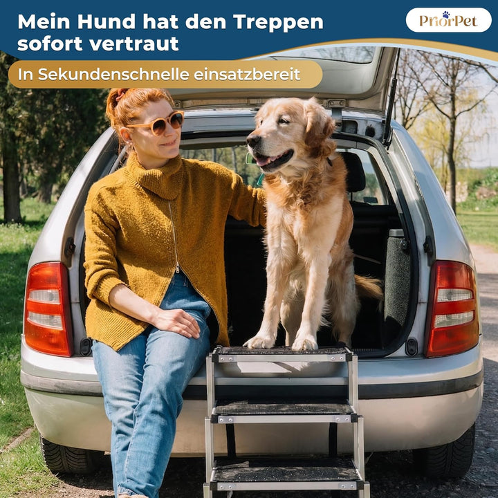 Hundetreppe Auto Klappbar – 4, 5 oder 6 Stufen für niedrige bis hohe Kofferraumhöhen (63–81 cm) – Fü