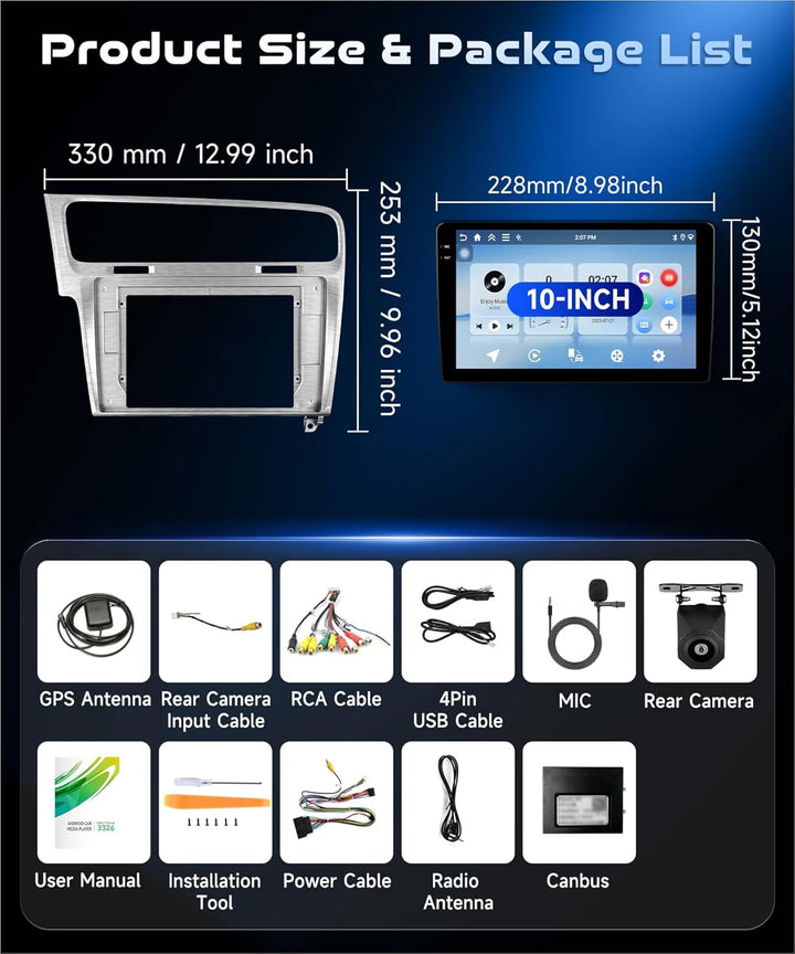 4G 128G VECHTEL 10.1" Bluetooth-Autoradio für VW Golf 7 2012-2020 Carplay Android Auto,Android 15,EQ