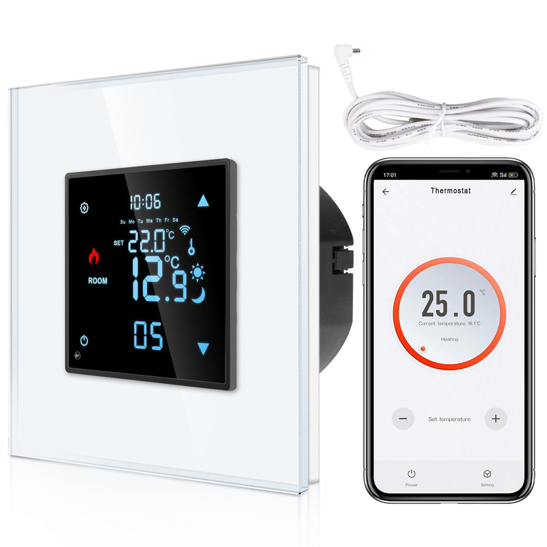 CNBINGO Smart Thermostat Unterputz mit Fühler, Digitaler Raumthermostat für Wasser Fussbodenheizunge