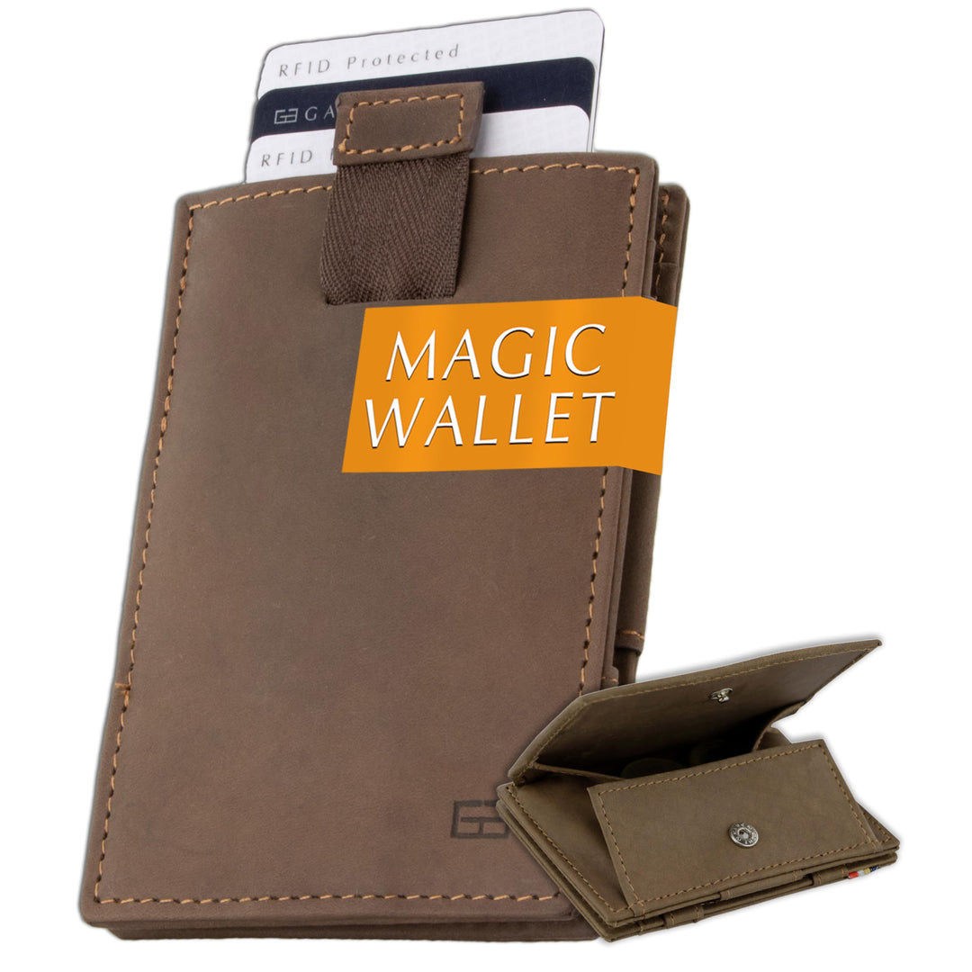 Garzini Magic Wallet, RFID Geldbeutel für Herren aus echtem Leder, Platz für 8 Karten mit Münzfach,