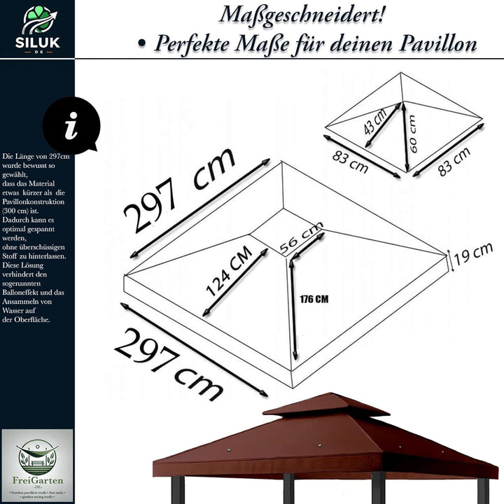 freigarten.de Ersatzdach für Pavillon 3x3 Meter Wasserdicht Material: Panama PCV Soft 370g/m² extra