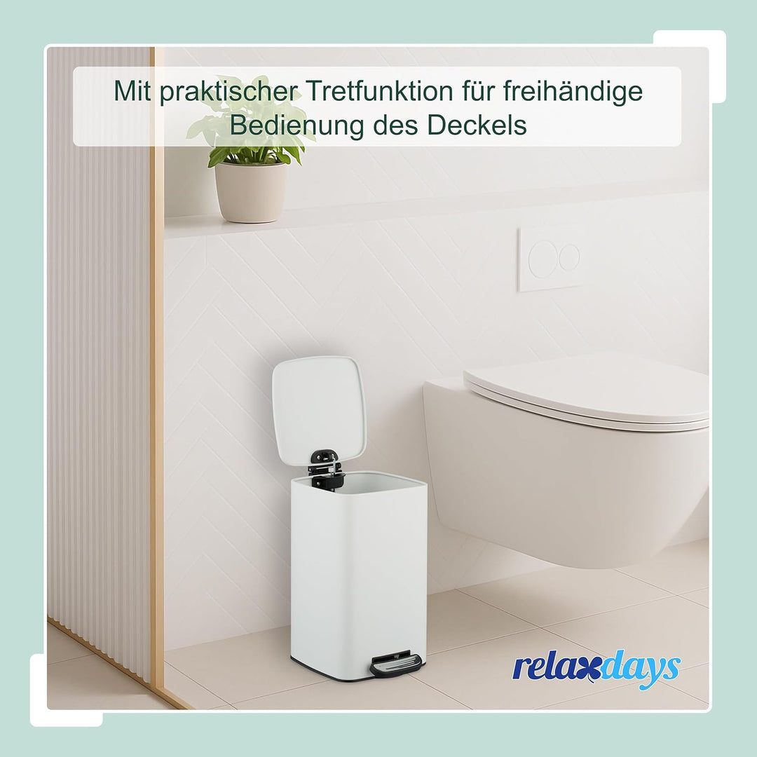 Relaxdays Kosmetikeimer, 8 L, Absenkautomatik, entnehmbarer Inneneimer, Metall, Bad Mülleimer, inkl.