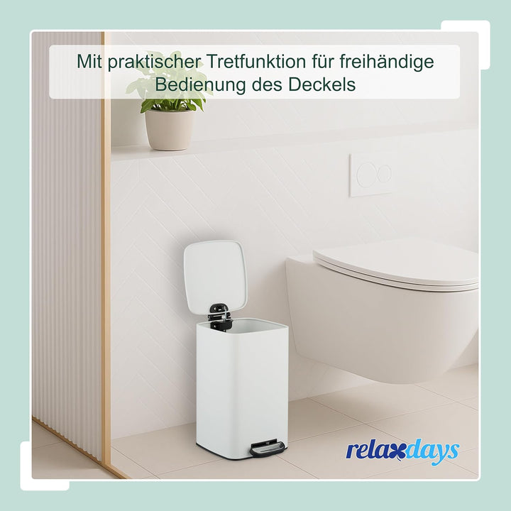 Relaxdays Kosmetikeimer, 8 L, Absenkautomatik, entnehmbarer Inneneimer, Metall, Bad Mülleimer, inkl.