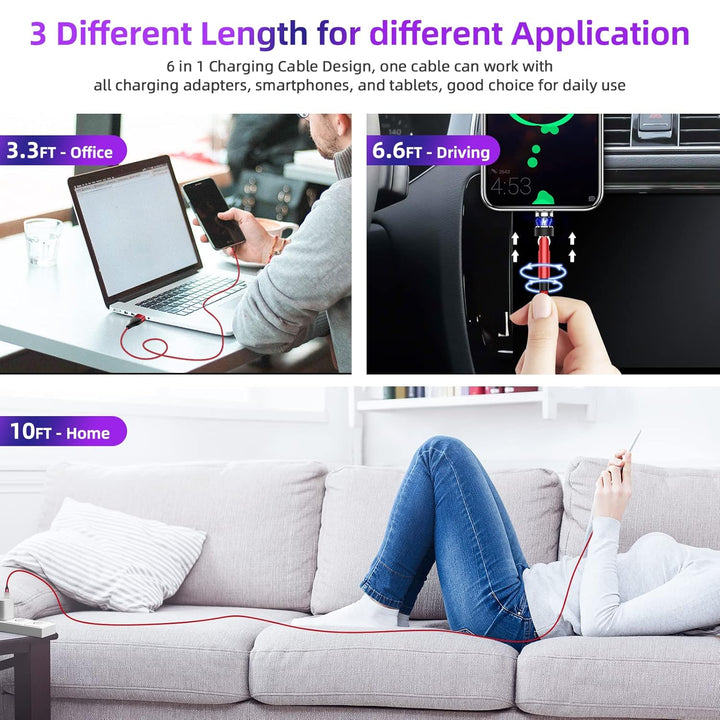 HanCenDa USB C Magnet Ladekabel[1M+2M+3M], 3 in 1 Magnet Ladekabel, 3A QC Schnellladung Datenübertra