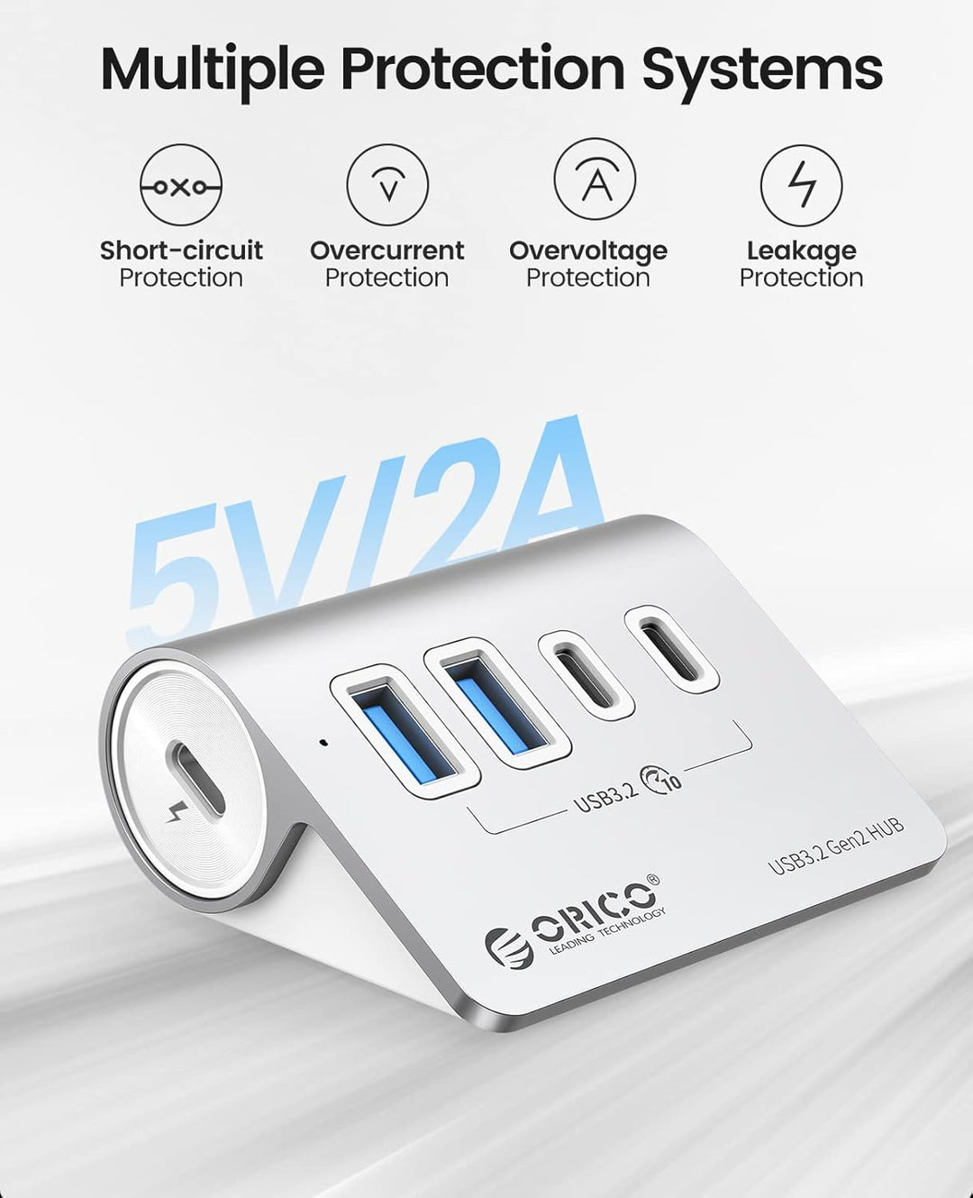 ORICO USB Hub, USB 3.2 Gen 1 Verteiler mit 2 USB-A Port und 2 USB-C Port, Aliuminum USB Splitter mit