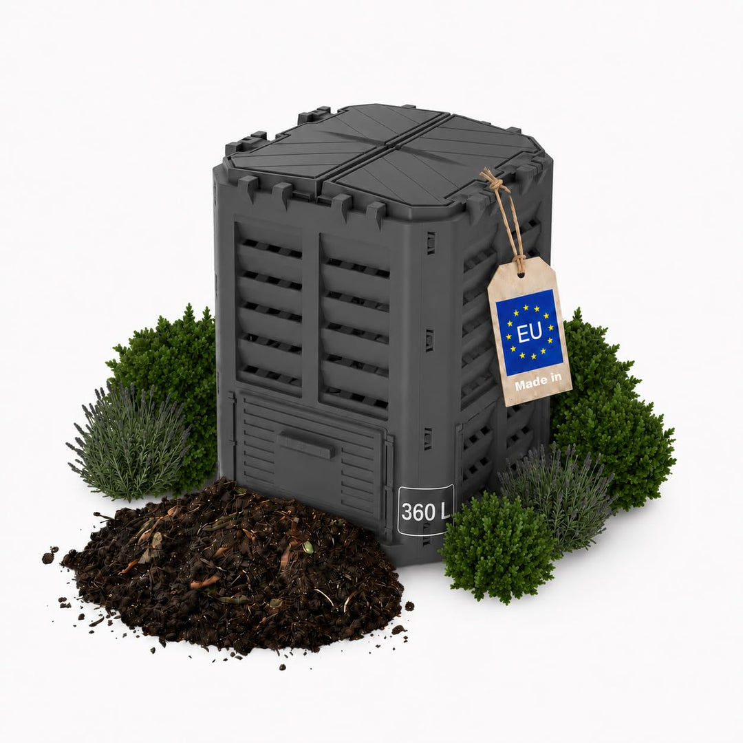 Thermokomposter 360L Garten Komposter mit Deckel Schwarz | 360 L Thermokomposter aus wetterfestem Ku