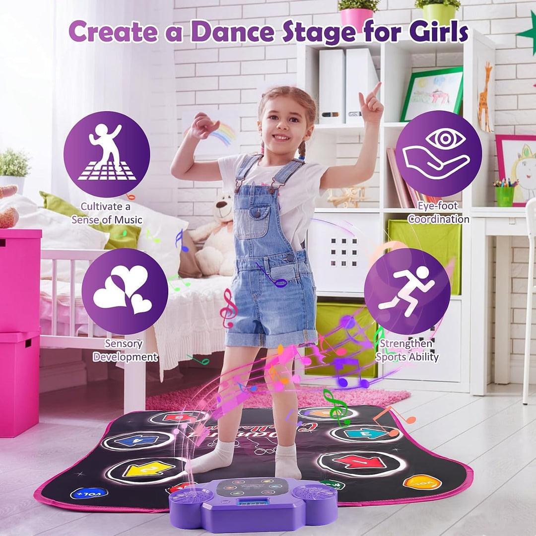 Tanzmatte für Kinder ab 3-12 Jahre, Musikmatte mit LED-Lichter, Kindertanzmatten mit 5 Spielmodi und