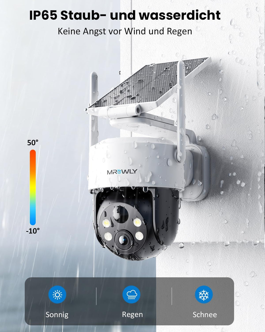 2K Überwachungskamera Aussen Solar, 360° PTZ Kamera Überwachung Aussen Akku, 2,4GHz WLAN Kamera mit