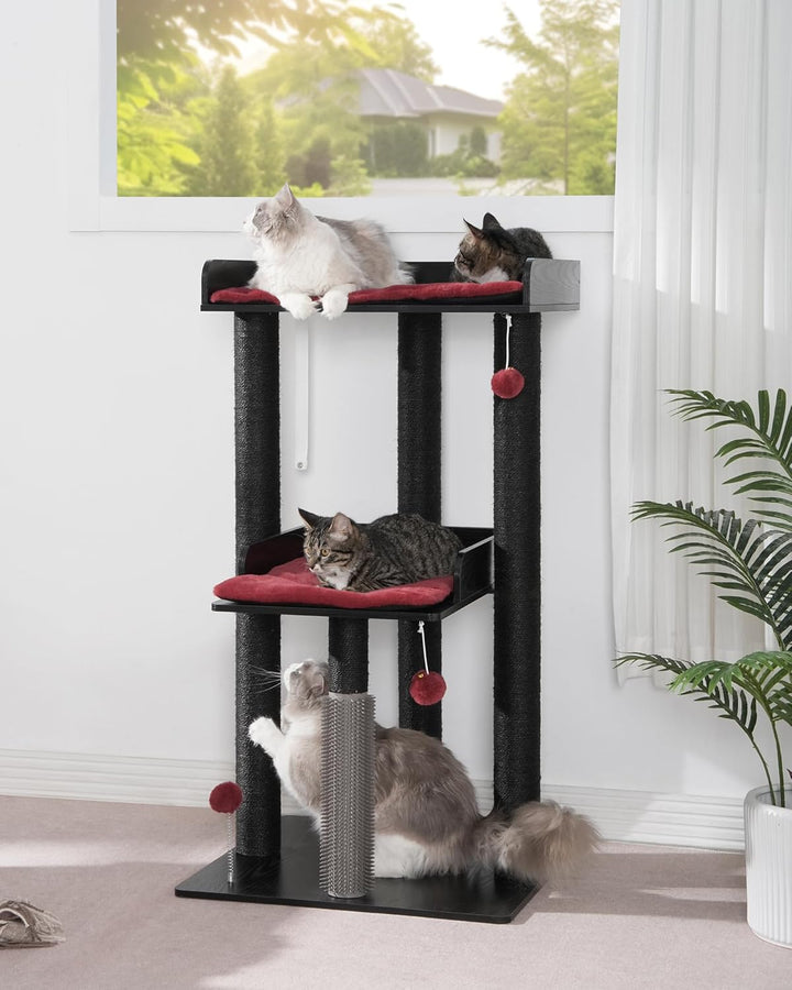 FourFurPets 111cm Katzenbaum, moderner Katzenbaumturm, Katzenturm für grosse Erwachsene Hauskatzen,