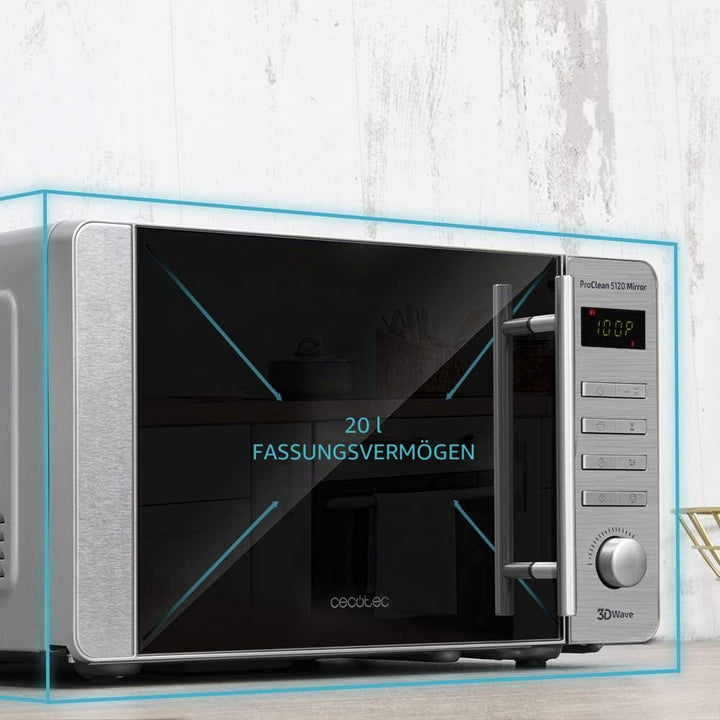 Cecotec Mikrowelle Pro Clean 5120 Mirror. 700 W, Grill 800W, 20 L, Ready 2 Clean Beschichtung, 3 D W