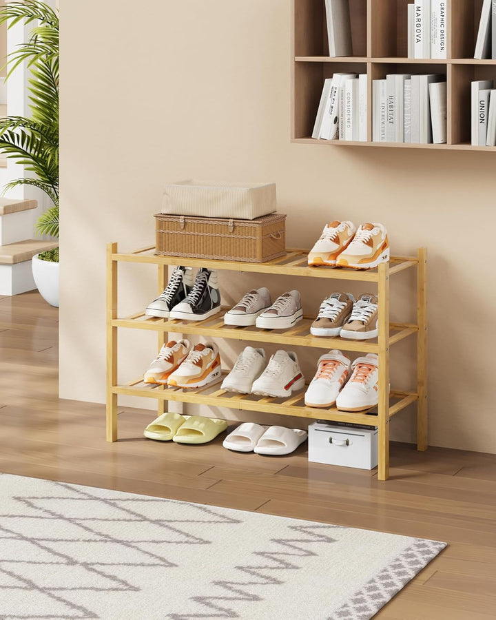 Kitsure Bambus-Schuhregal für den Schrank – 3-stufiger stapelbarer Schuhorganizer mit modularer Stru
