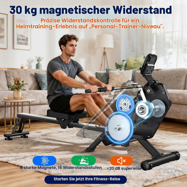 Rudergerät für Zuhause – 16 Widerstandsstufen, leises magnetisches Rudergerät mit APP, 160kg Tragfäh