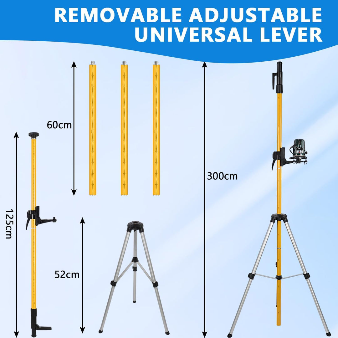 Laser Teleskopstange, 4.2m Laserstativ mit Höhenverstellung 240-420cm, 360° drehbares Baustativ mit
