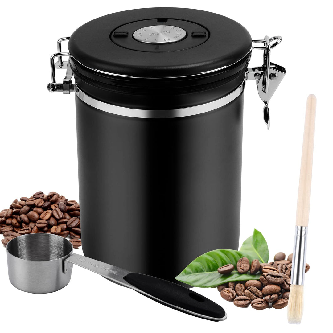Kaffeedose Luftdicht aus Edelstahl 1,8L, Kaffee Dose Behälter mit Löffel，Bürste und Zeiterfassung Sp