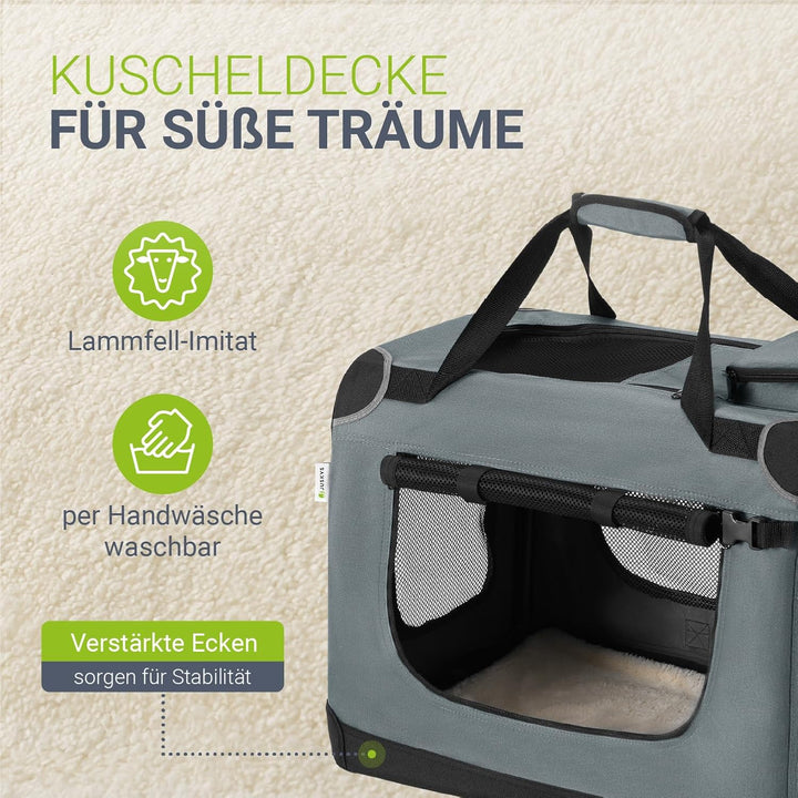 Juskys Hundetransportbox Lassie XL (grau) faltbar - 56 x 81 x 58 cm - Hundebox mit Decke, Tasche & G