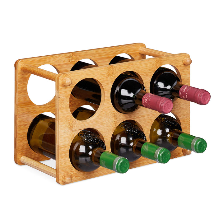 Relaxdays Weinregal, Bambus, 6 Flaschen, Weinständer für Küche, Keller, Wohnzimmer, Weinablage HBT 2