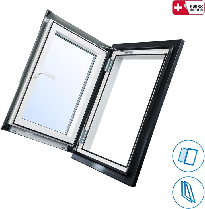 SkyLight Kunststoff Dachausstiegsfenster Loft mit 3-fach Verglasung, energieeffizient, Drehfenster m