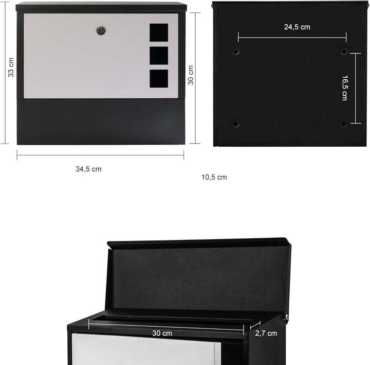Arebos moderner Design Briefkasten | Wandbriefkasten | Postkasten | inkl. Zeitungsfach | wetterfest