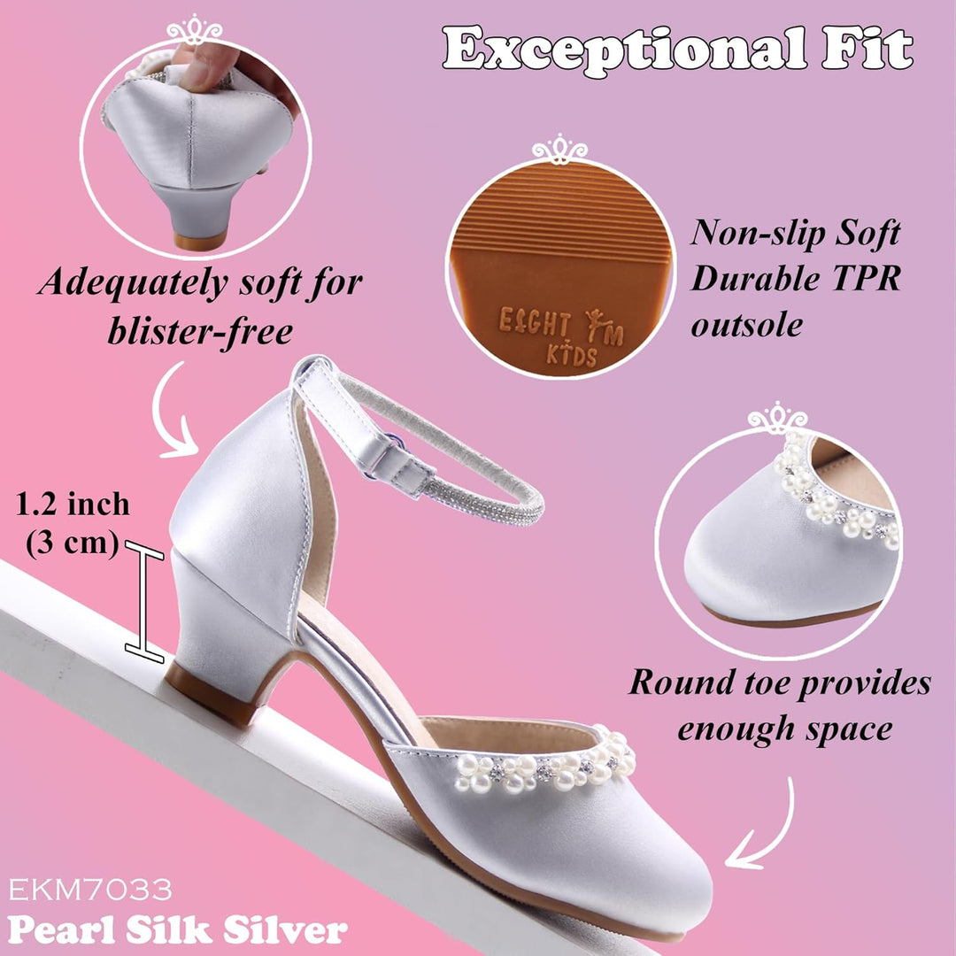 EIGHT KM - Mädchen High Heel Kleid Schuhe - Glattes Seidenperle - Prinzessin Hochzeit Schuhe Party P